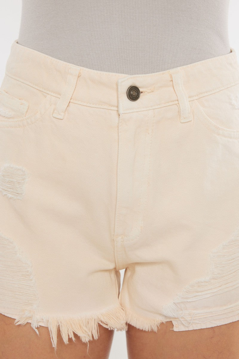 High Rise Peach Color Denim Shorts
