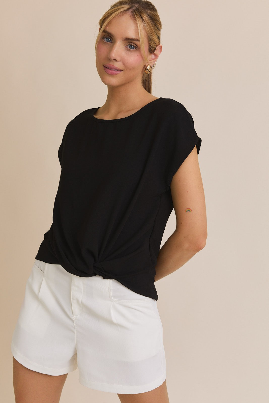 Short Sleeve Top With Twist Hem Detail