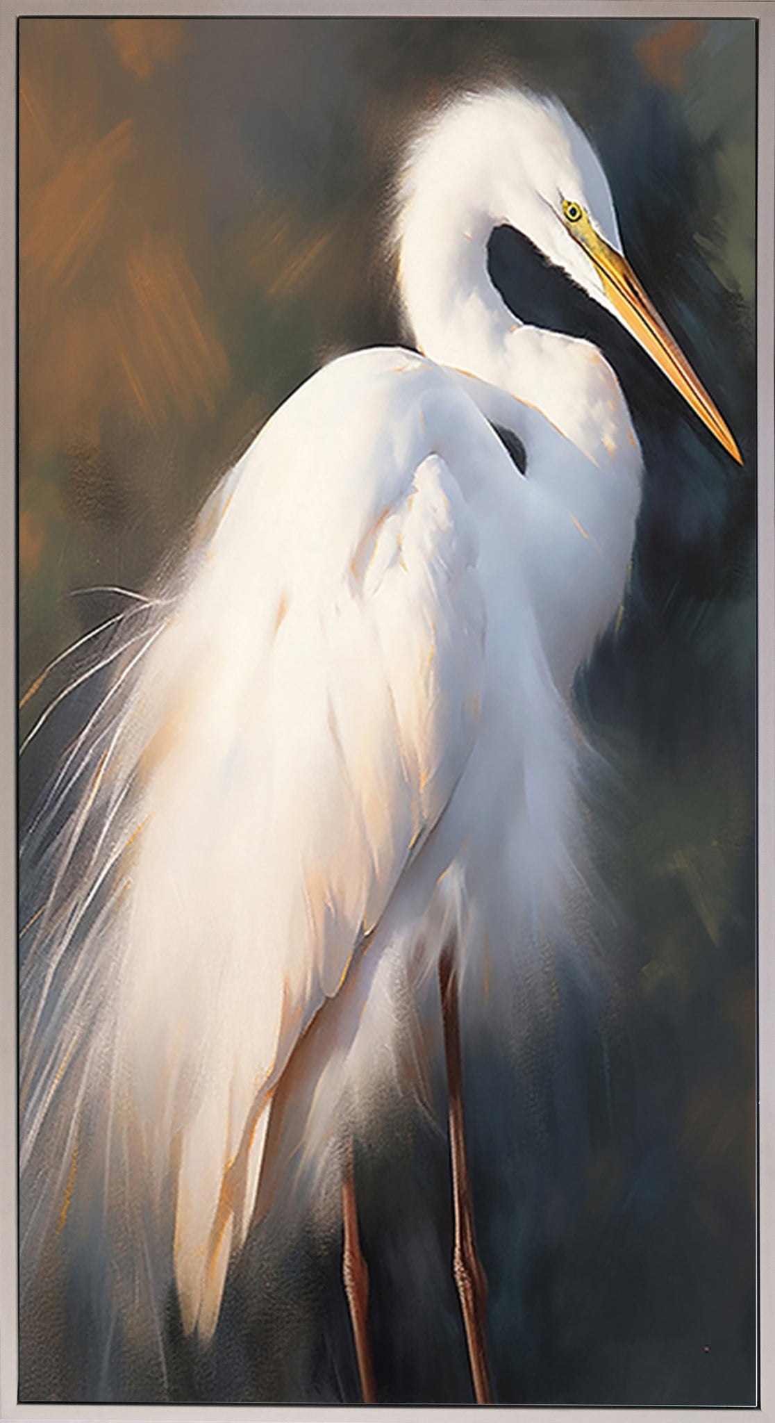 Canvas Print Egret in a Floating White Frame 30"x60"