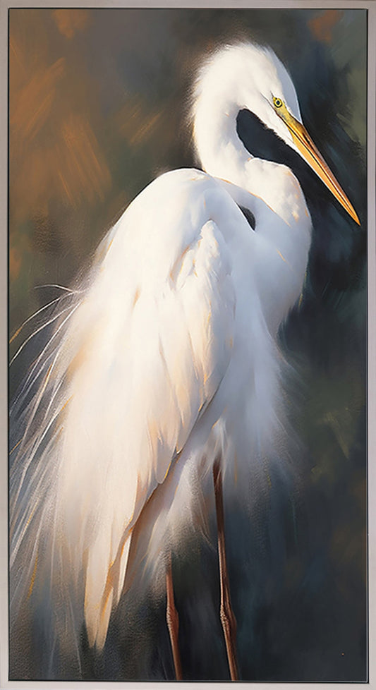 Canvas Print Egret in a Floating White Frame 30"x60"