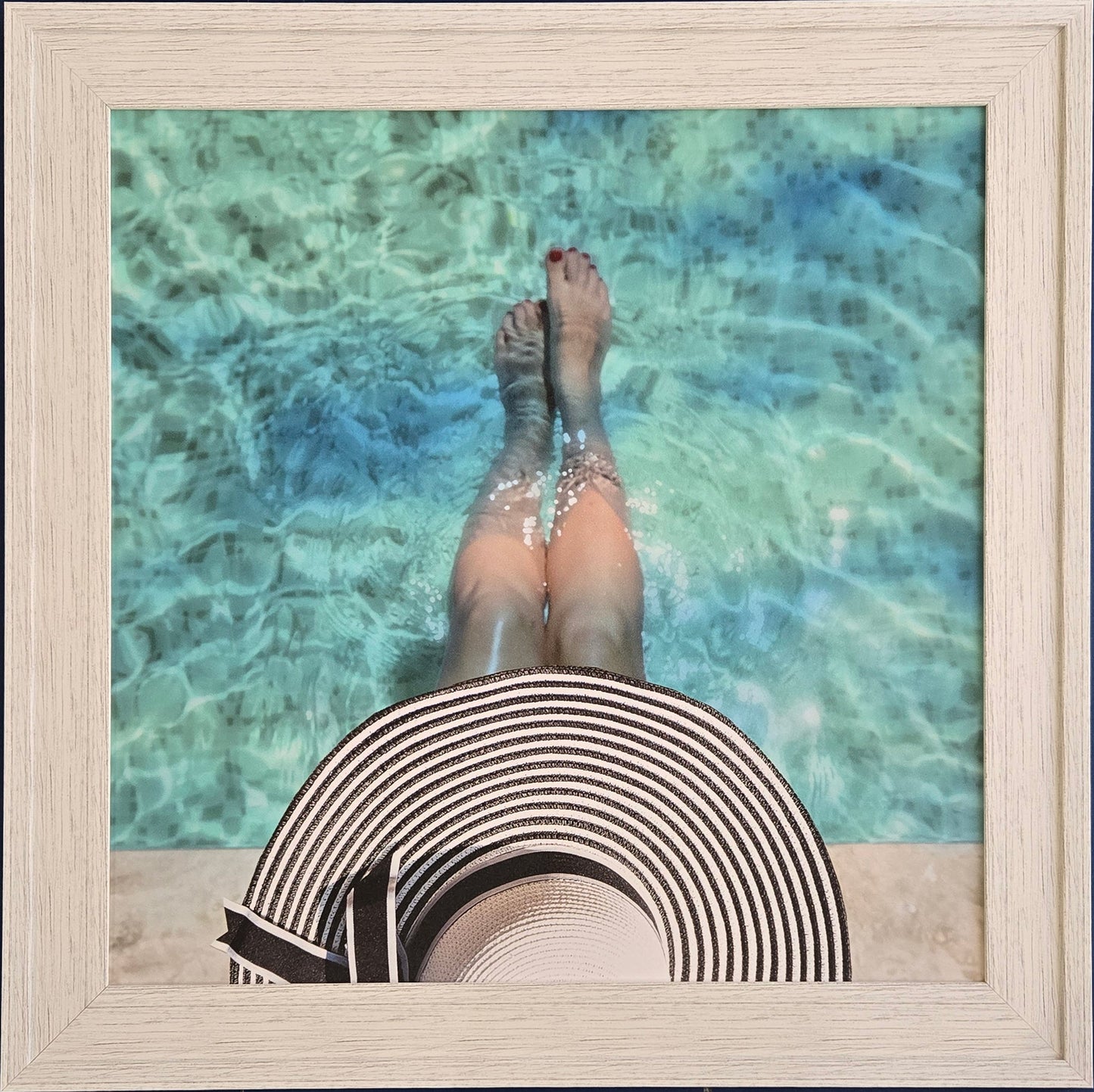 Lazy Pool days Gel Print with White Distressed Frame 30"x 40"