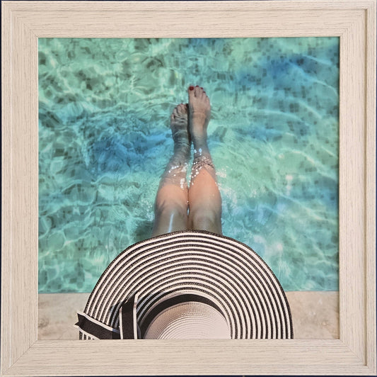 Lazy Pool days Gel Print with White Distressed Frame 30"x 40"