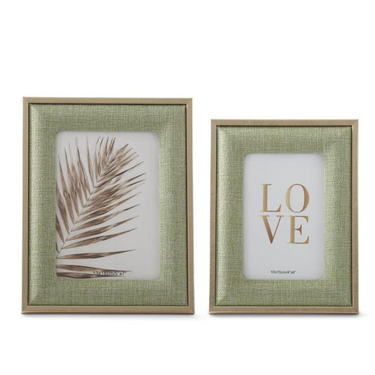 Light Green Woven Linen w/Gold Metal Trim