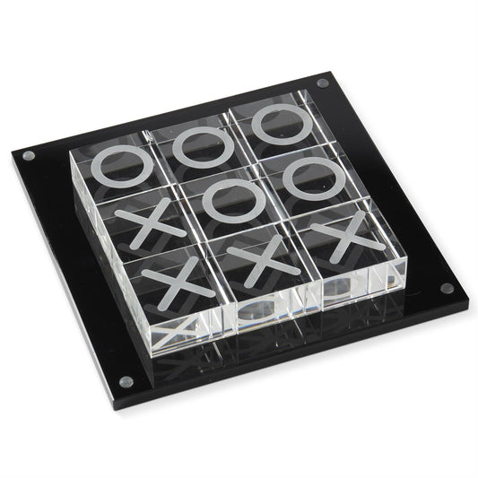 9 Inch Black & Clear Crystal Glass Tic Tac Toe Game Board