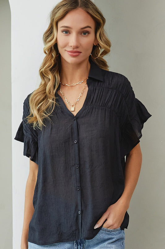 Short Ruffled Sleeved Blouse