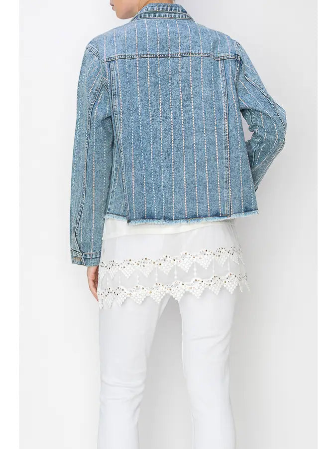 Stunning Denim Jacket with Stripe Sparkle Designs