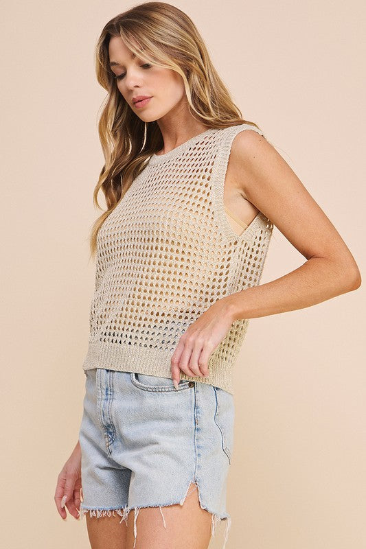 Open Crochet Metallic Sweater Tank