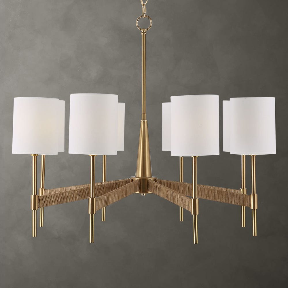 Warm Brass and Linen 8-light Chandelier