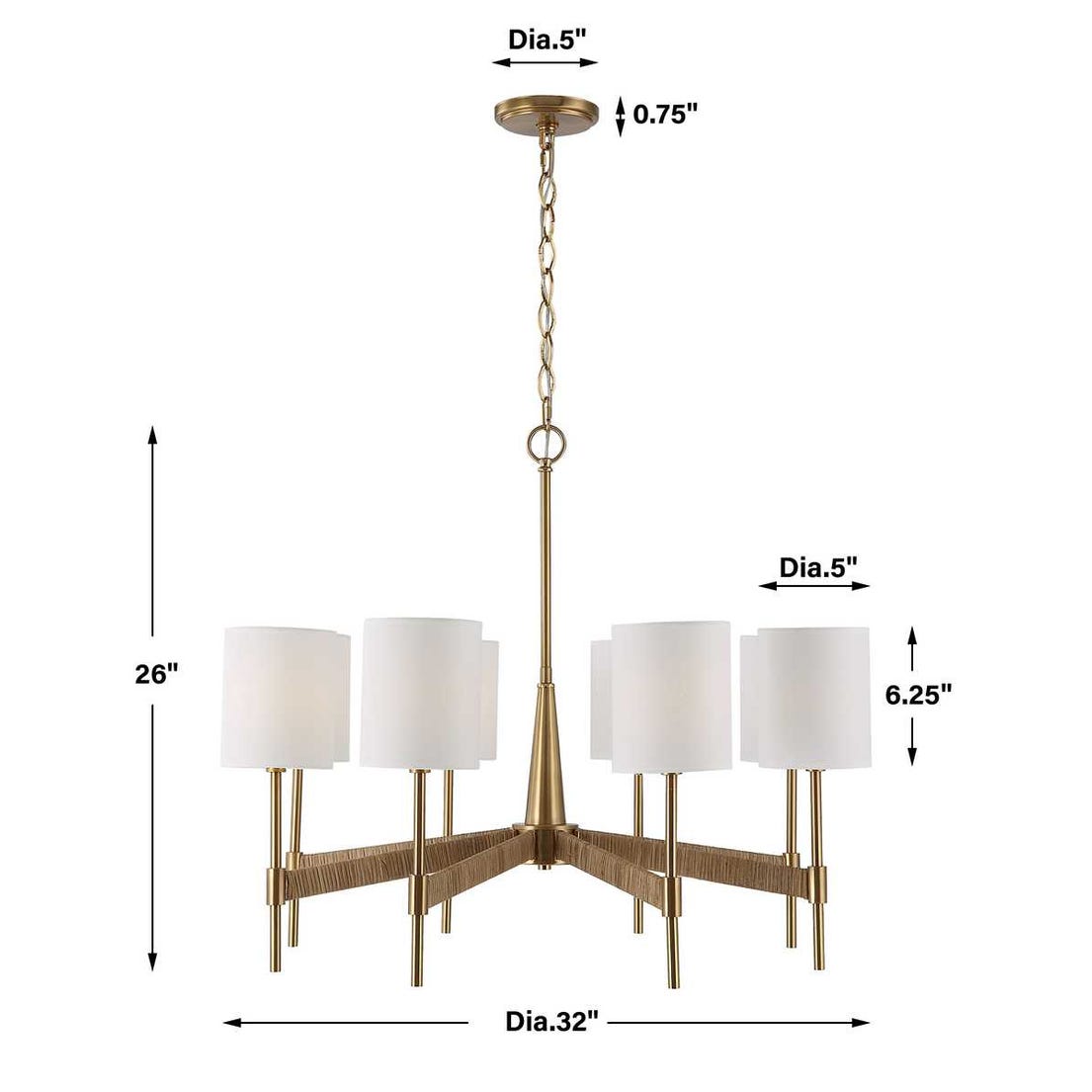 Warm Brass and Linen 8-light Chandelier