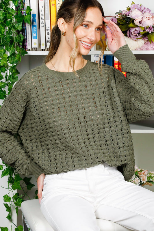 Knitted Crochet Top - Olive