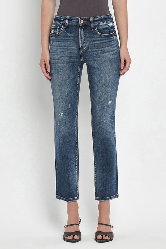 High Rise Ankle Slim Straight Jeans,