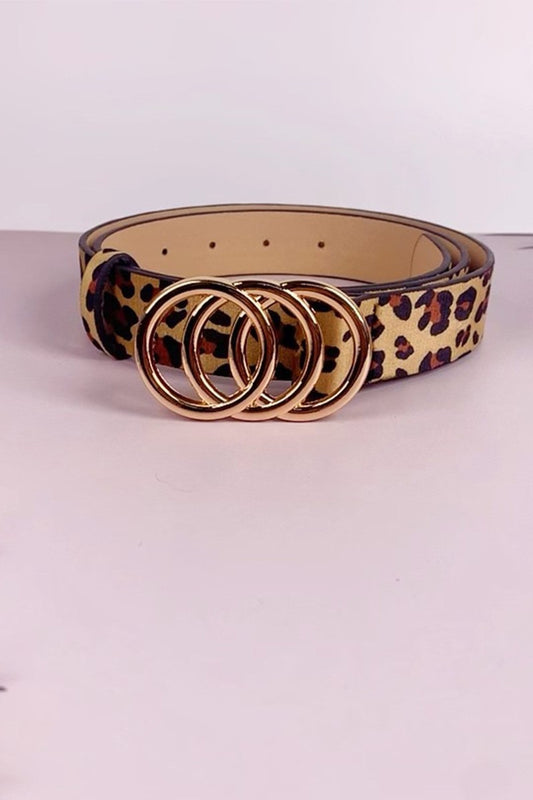 Chic Animal Print Belt with Double Circle Buckle