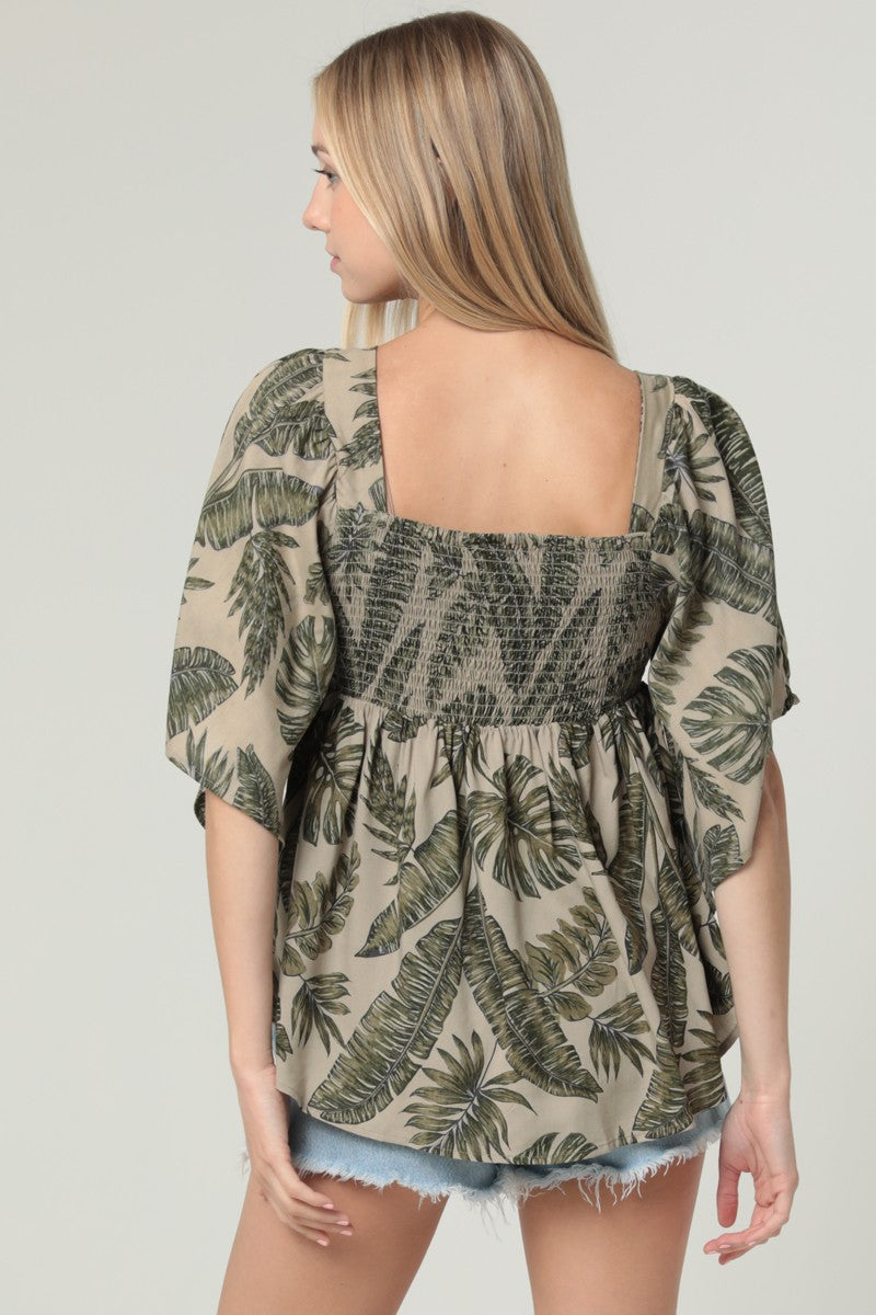 Smocked Bust Kimono Sleeves Top