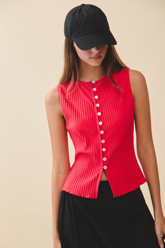 Ribbed Button Front Tank Top
