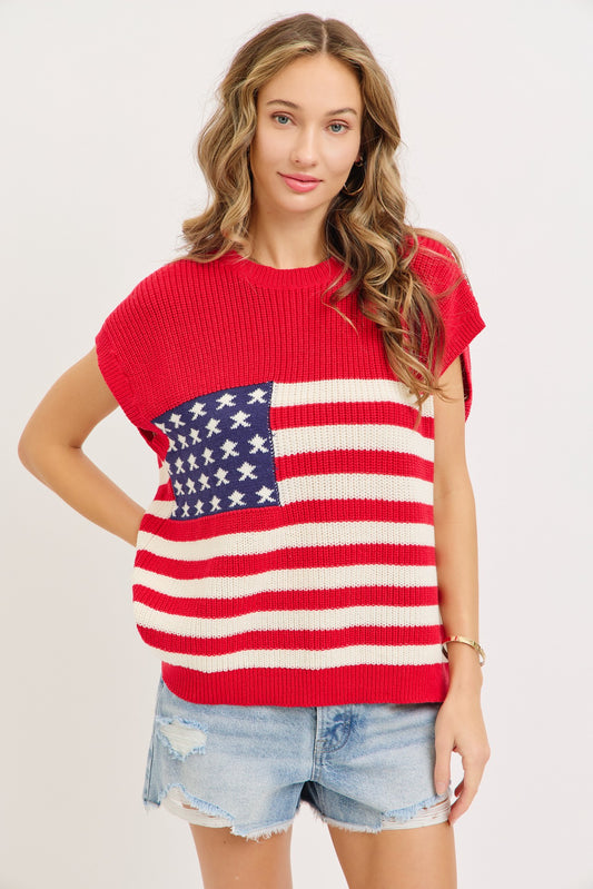 Star And Stripe American Flag Knit Top