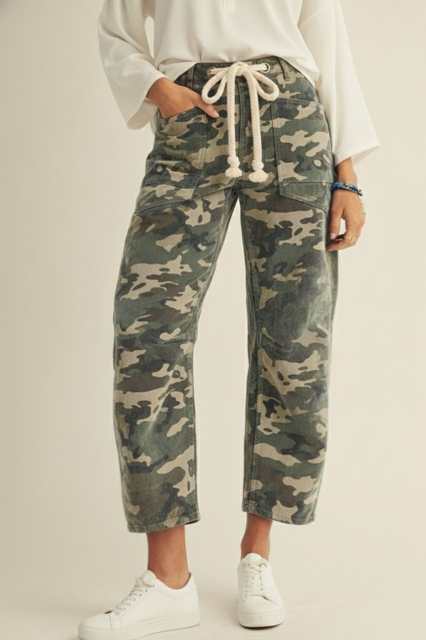 Vintage Washed Camouflage Cargo Rope String Pants