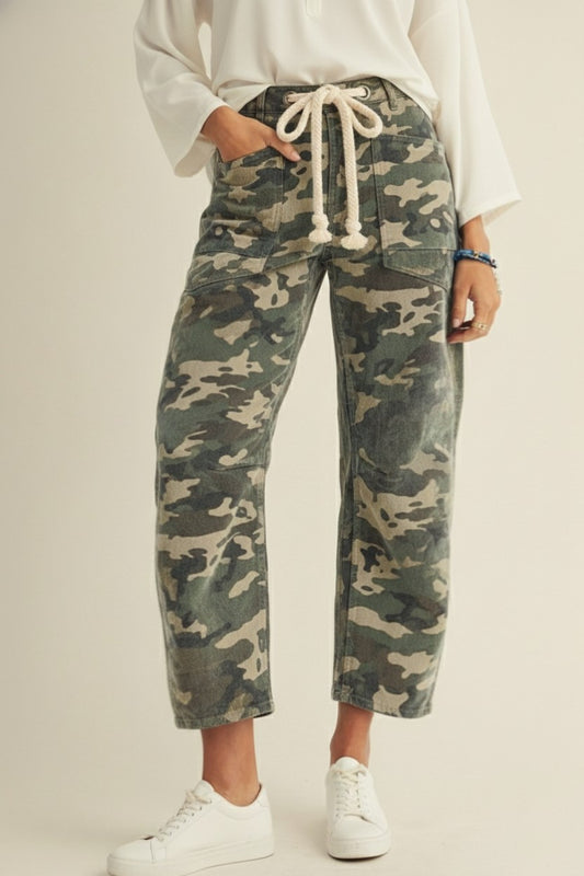 Vintage Washed Camouflage Cargo Rope String Pants