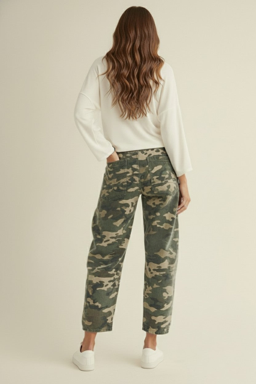 Vintage Washed Camouflage Cargo Rope String Pants