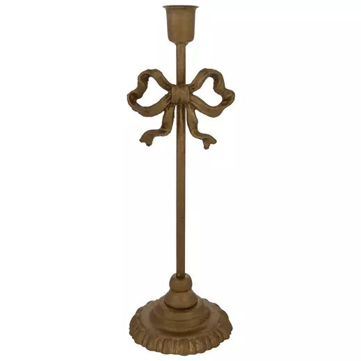 Gold Bow Taper Candle Holder