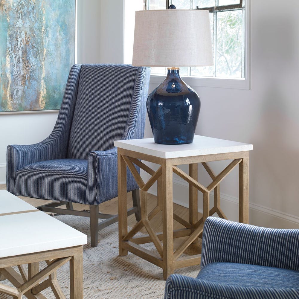 Natural Wood and Limestone Top Side Table