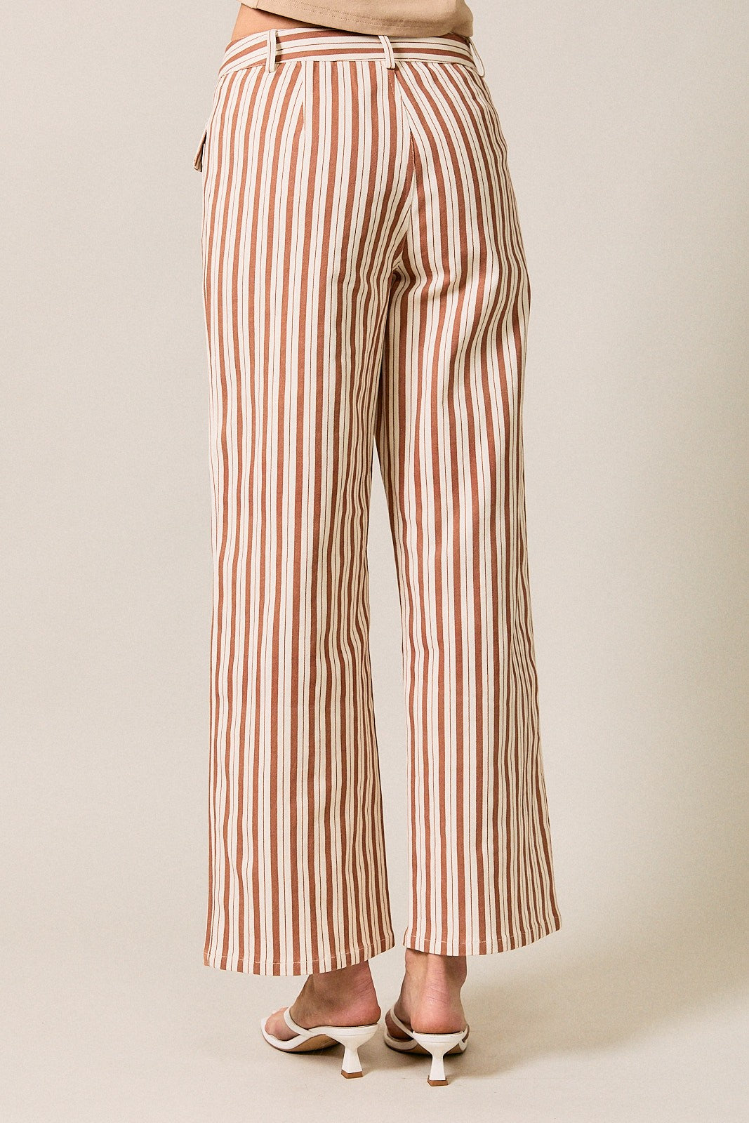 High Waist Front Pocket Detail Stripe Print Pants