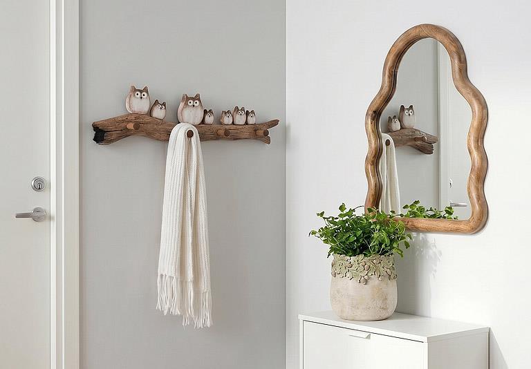 Large Rustic Owl Family with 4 Hooks
