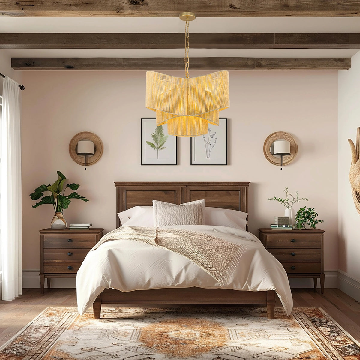 3-Light Rattan Tiered Chandelier