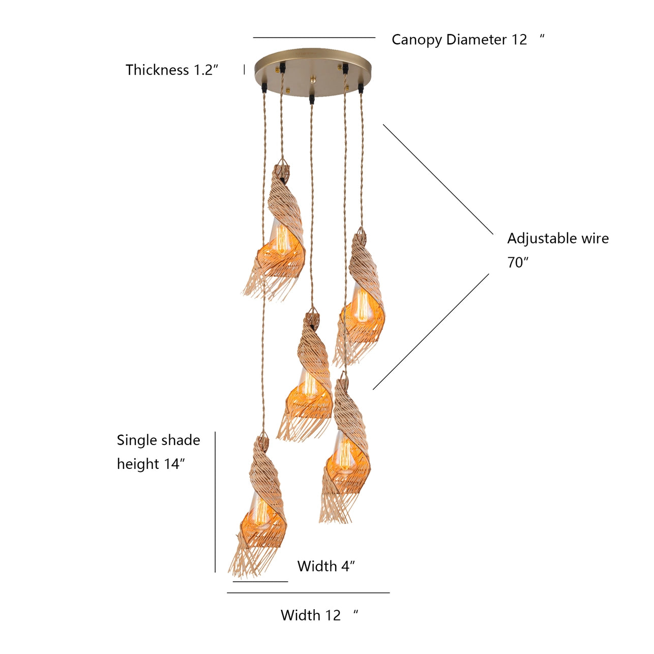 5-Light Multi Pendant Modern Rattan Cluster Chandelier