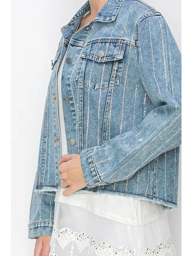 Stunning Denim Jacket with Stripe Sparkle Designs