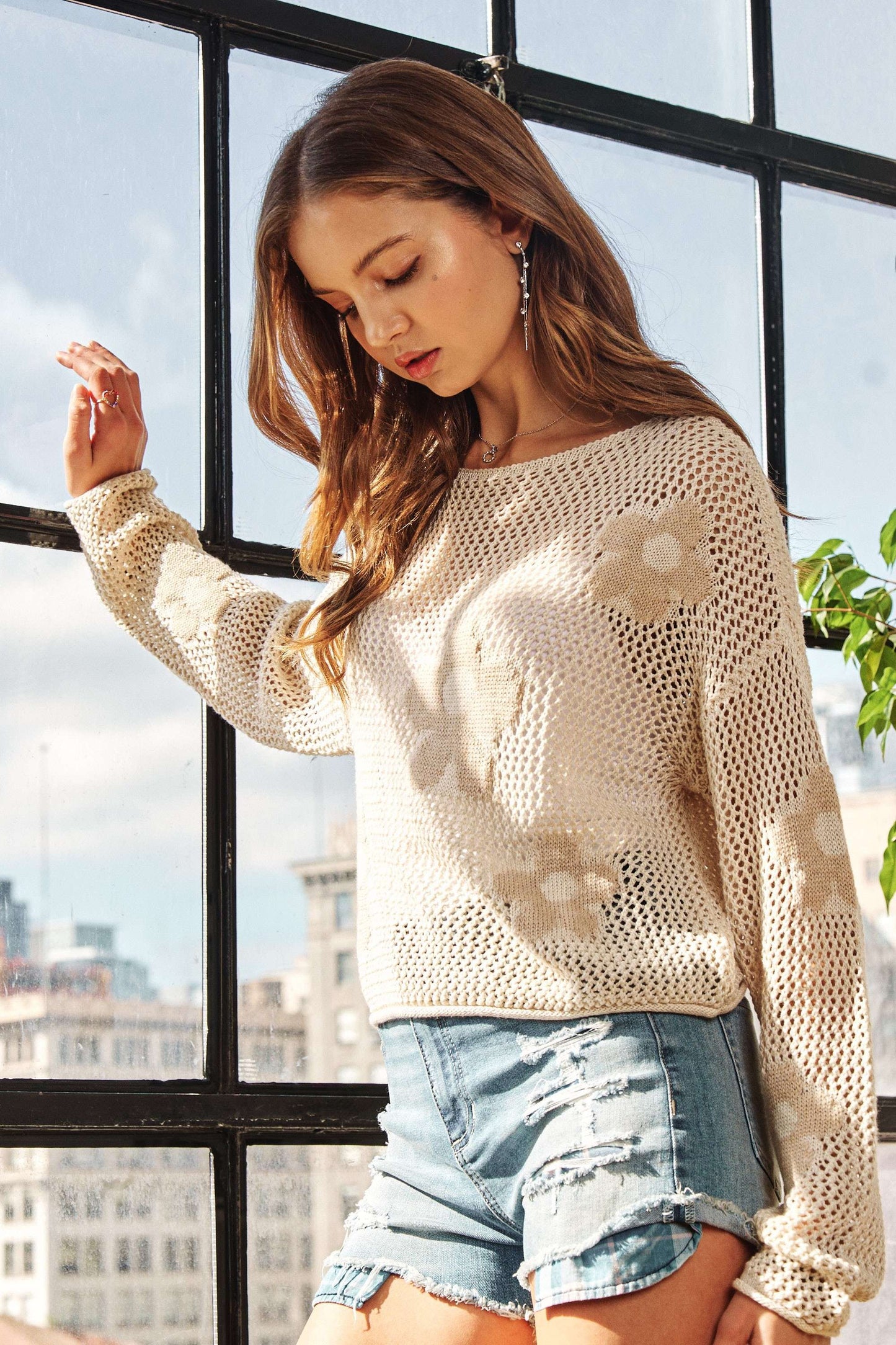 Lightweight Floral Knit Sweater