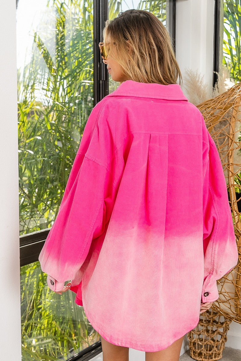 Corduroy Dip Dye Buttoned Front Shacket.