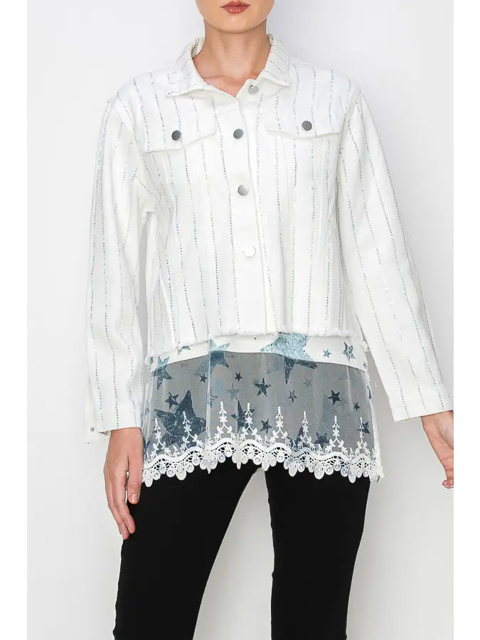 Stunning Denim Jacket with Stripe Sparkle Designs