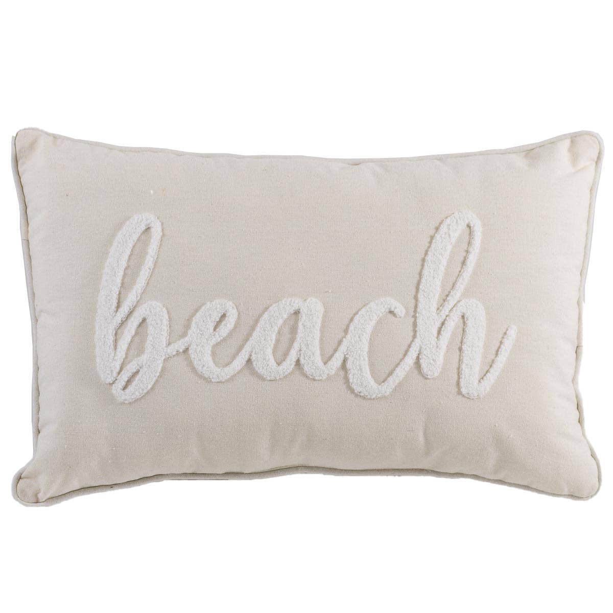 Beach Embroidered Pillow   Soft White/White   13x20