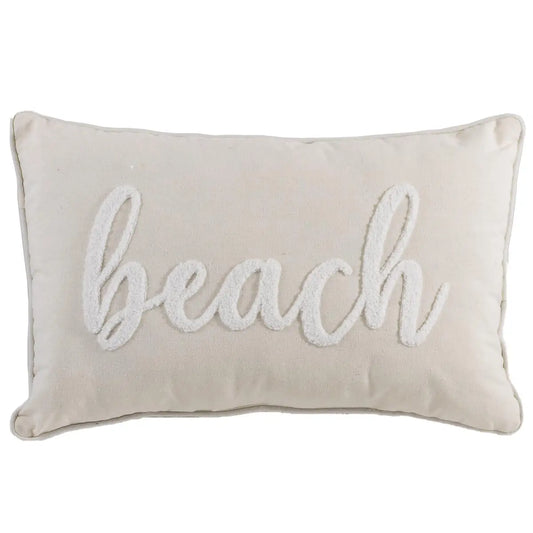 Beach Embroidered Pillow Soft White/White 13x20