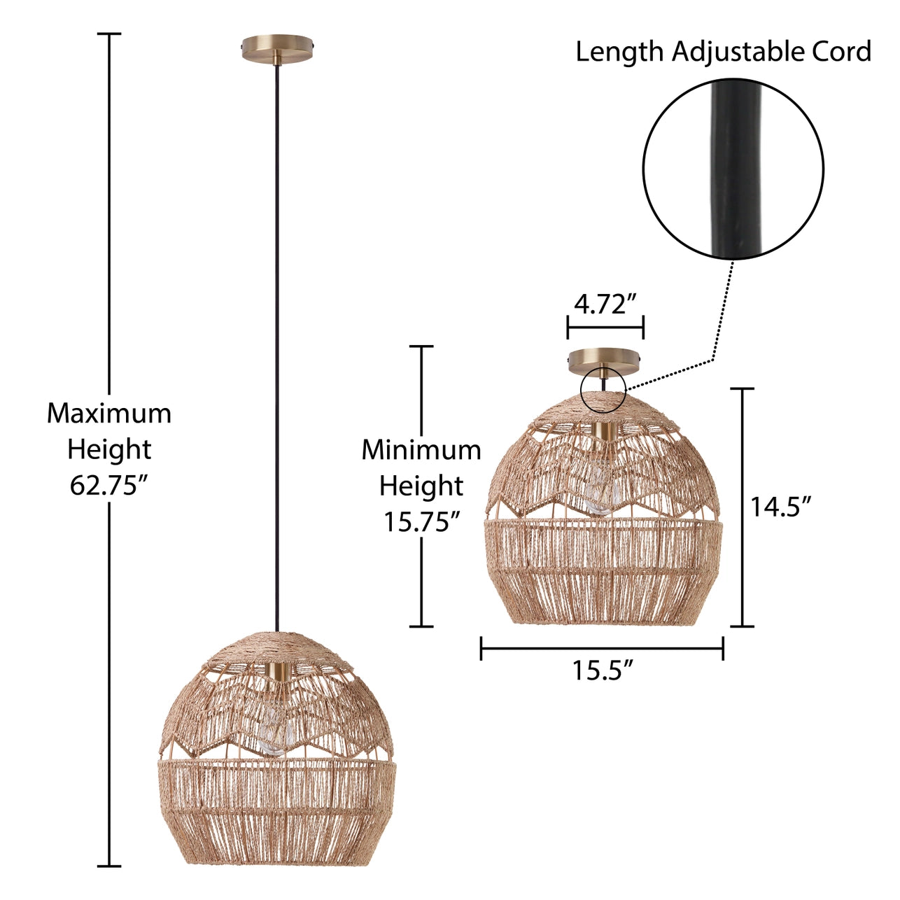 Hemp Cage Hanging Pendant Light 15.5"