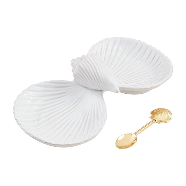 2-piece Milk Glazed Terracotta Fan Shell Double Tidbit Set