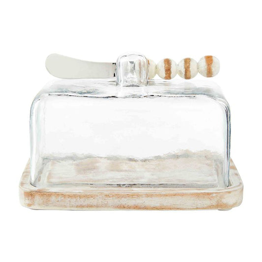 White-washed mango wood butter dish