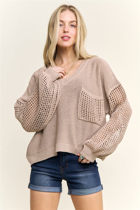 Loose Knit Sweater Mesh Sleeves