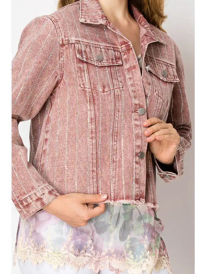 Stunning Denim Jacket with Stripe Sparkle Designs