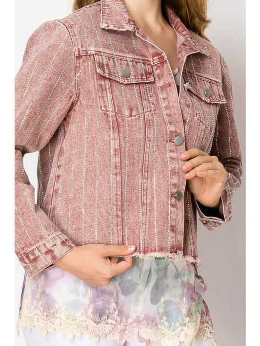 Stunning Denim Jacket with Stripe Sparkle Designs