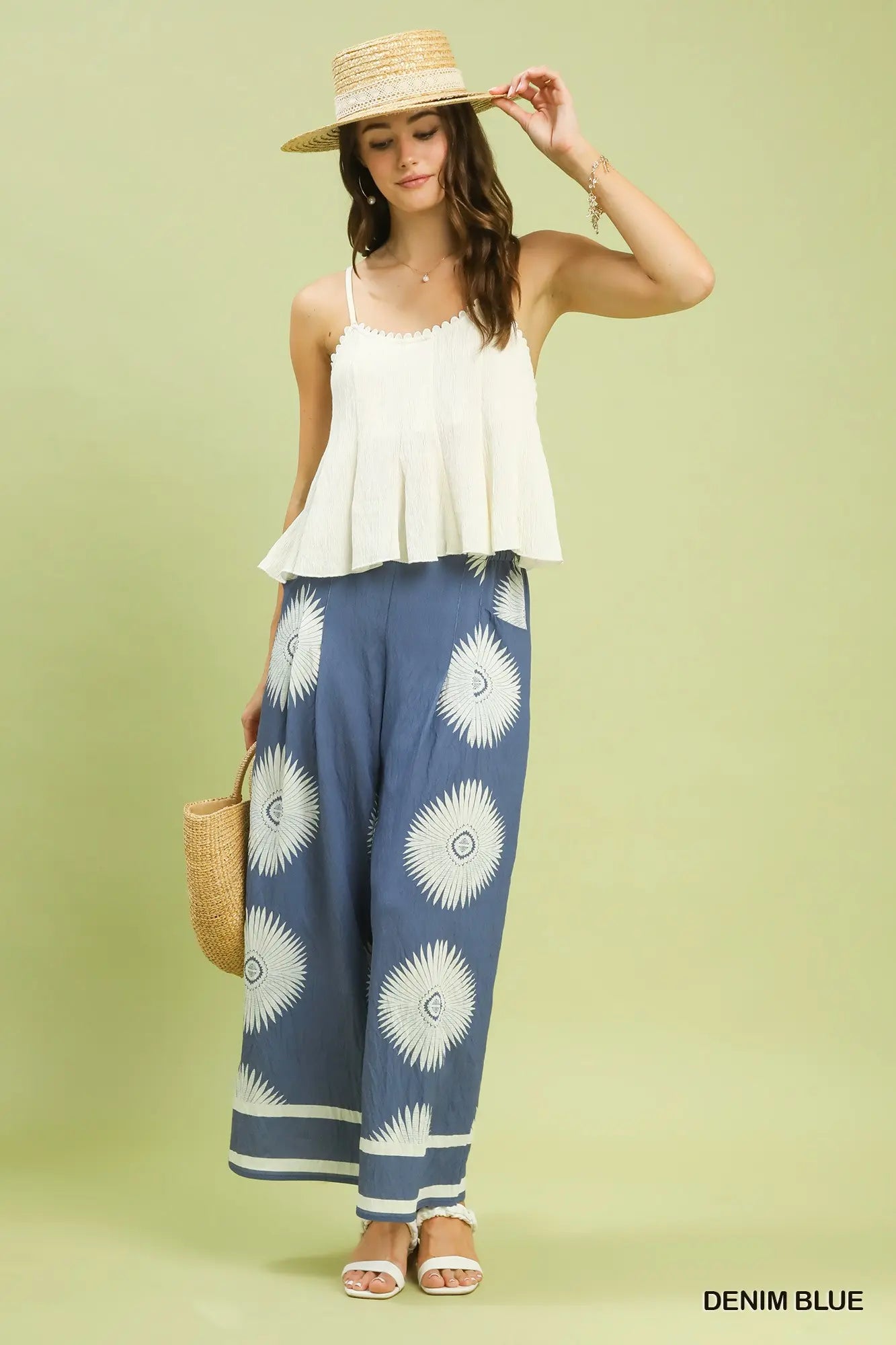 Abstract Border Print Wide Leg Pants