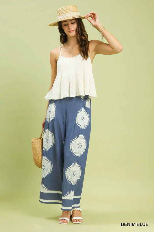 Abstract Border Print Wide Leg Pants