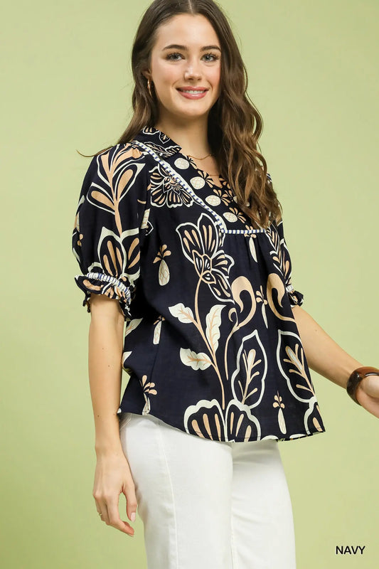 Floral Print Puff Sleeve Top