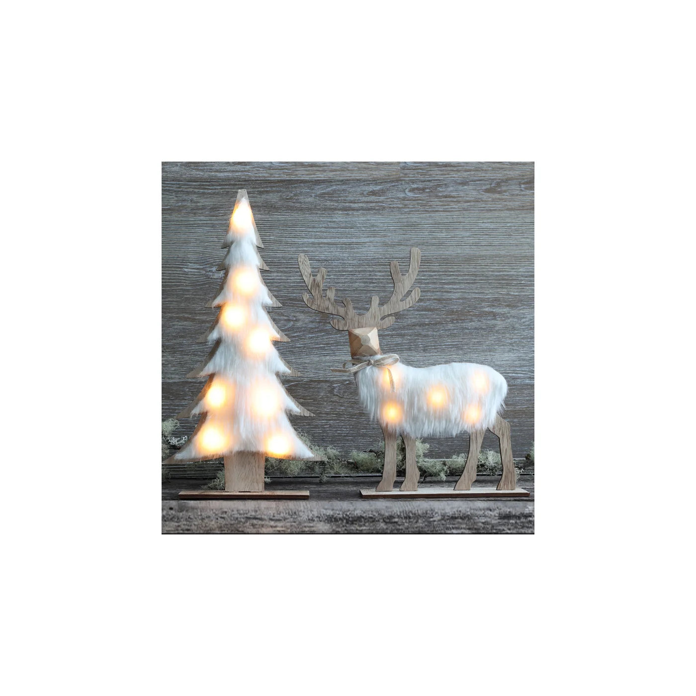 Fur Frosted LED Standing Reindeer White