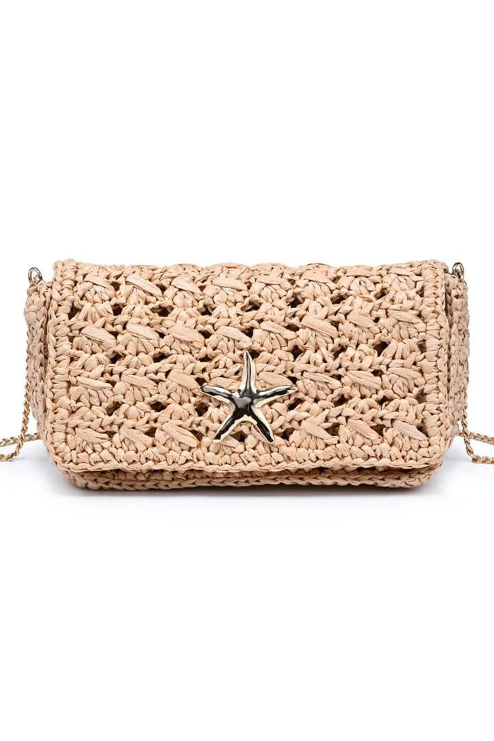 Straw Starfish Detail Crossbody Bag