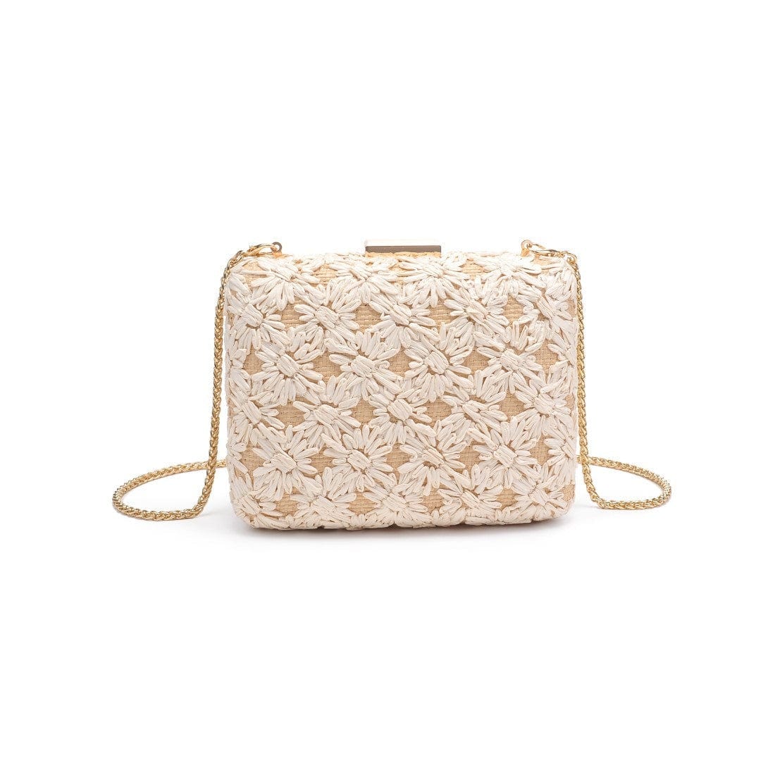 Floral Straw Clutch with Chain Strap