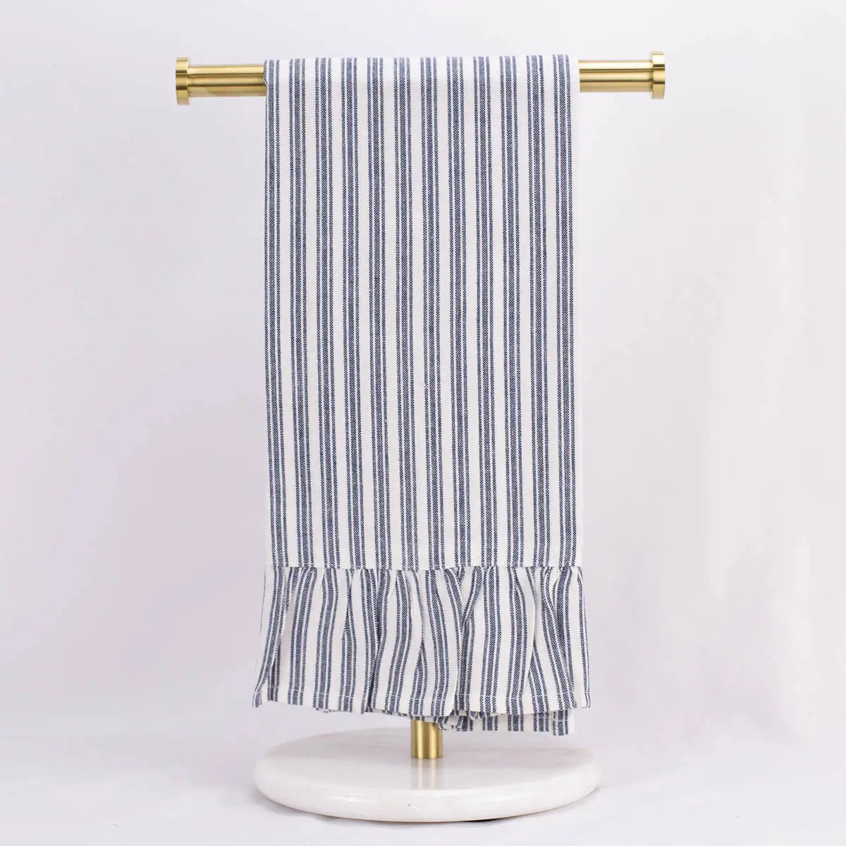 Ticking Stripe Ruffle Hand Towel Blue Stone/White 20x28