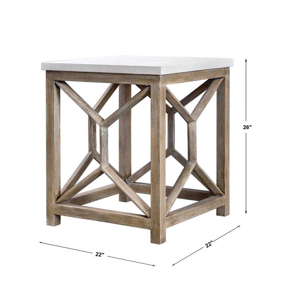 Natural wood and limestone top side table