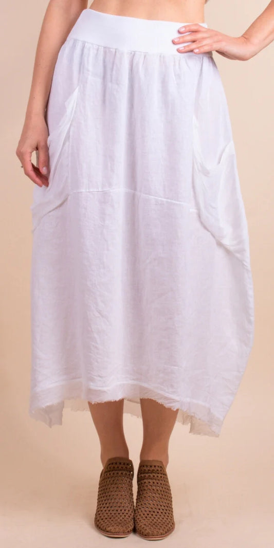 Linen Maxi Skirt with Silk Pockets