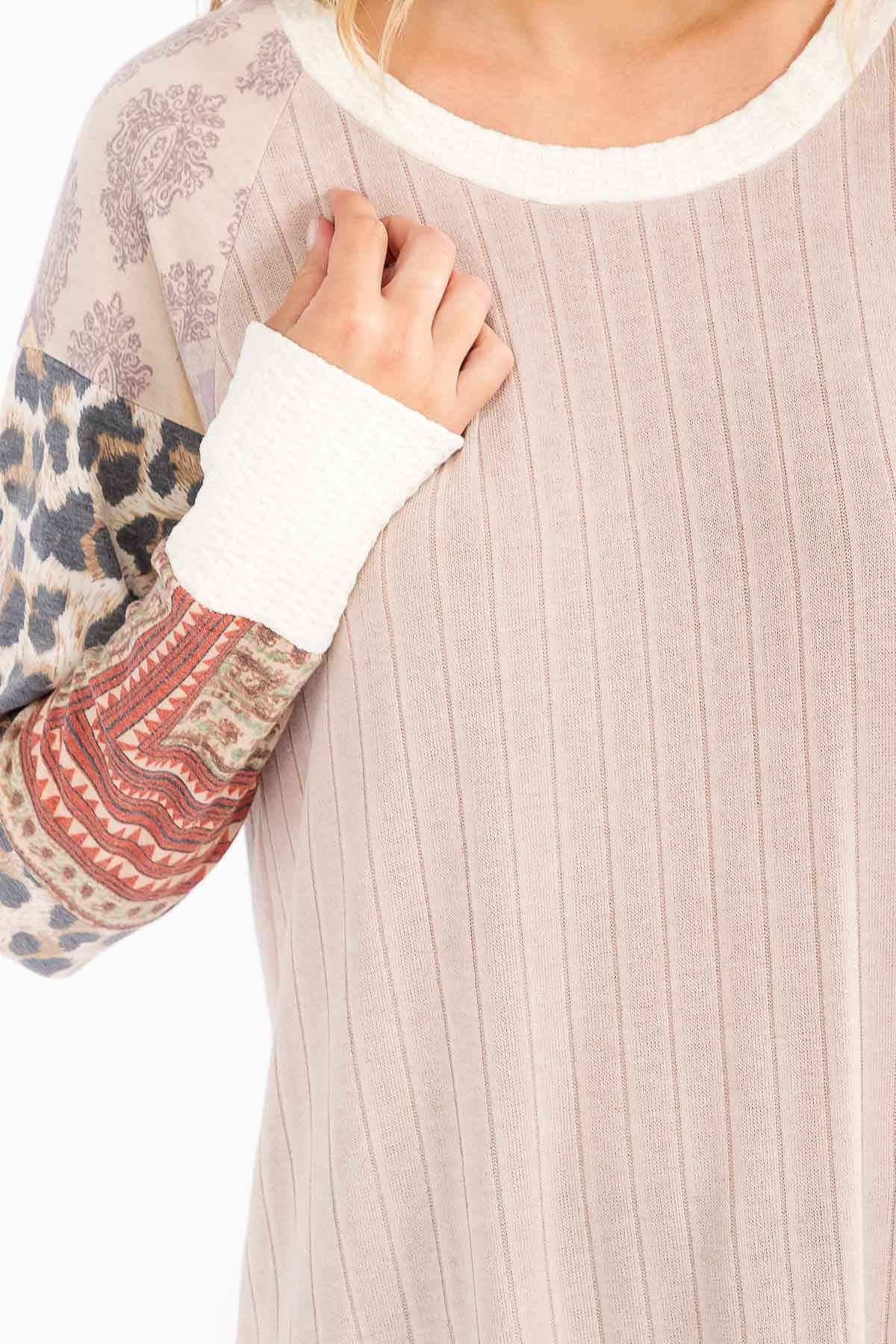 Patchwork Rib Knit Pullover Top